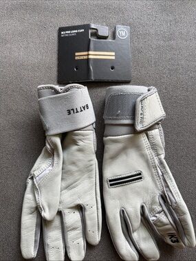 IK3 Pro Long Cuff Boys Batting Gloves — Light Gray - NWT